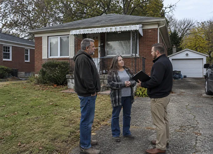 Louisville homeowners discussing cash offer with local home buyer
